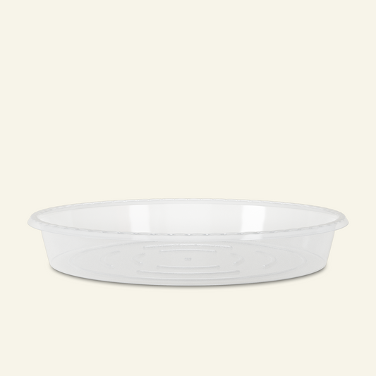 Shallow clear plastic saucer, round tray for plant pot, clear plant pot saucer