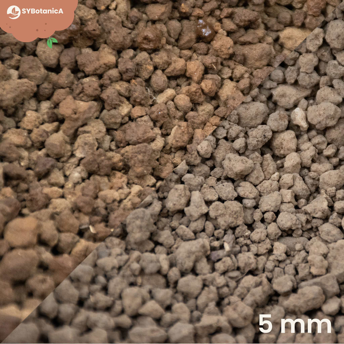 Close-up of brown and grey Akadama granules