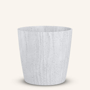 Speckled white tapered plant pot with ribbed texture, aurora - biobased plant pots