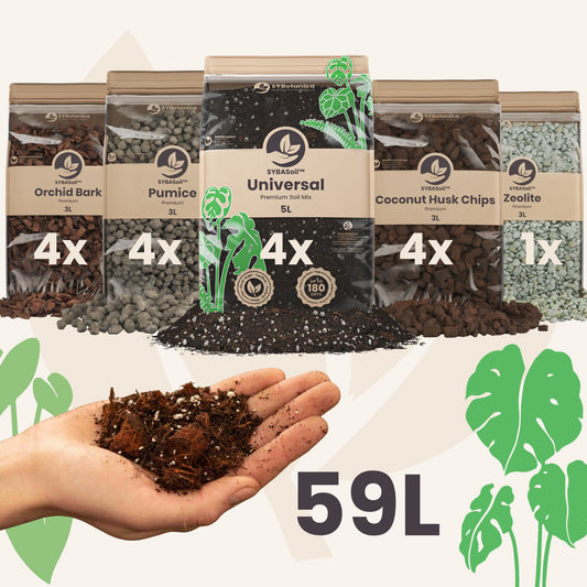Five soil bags with hand holding potting mix, super diy aroid mix bundle