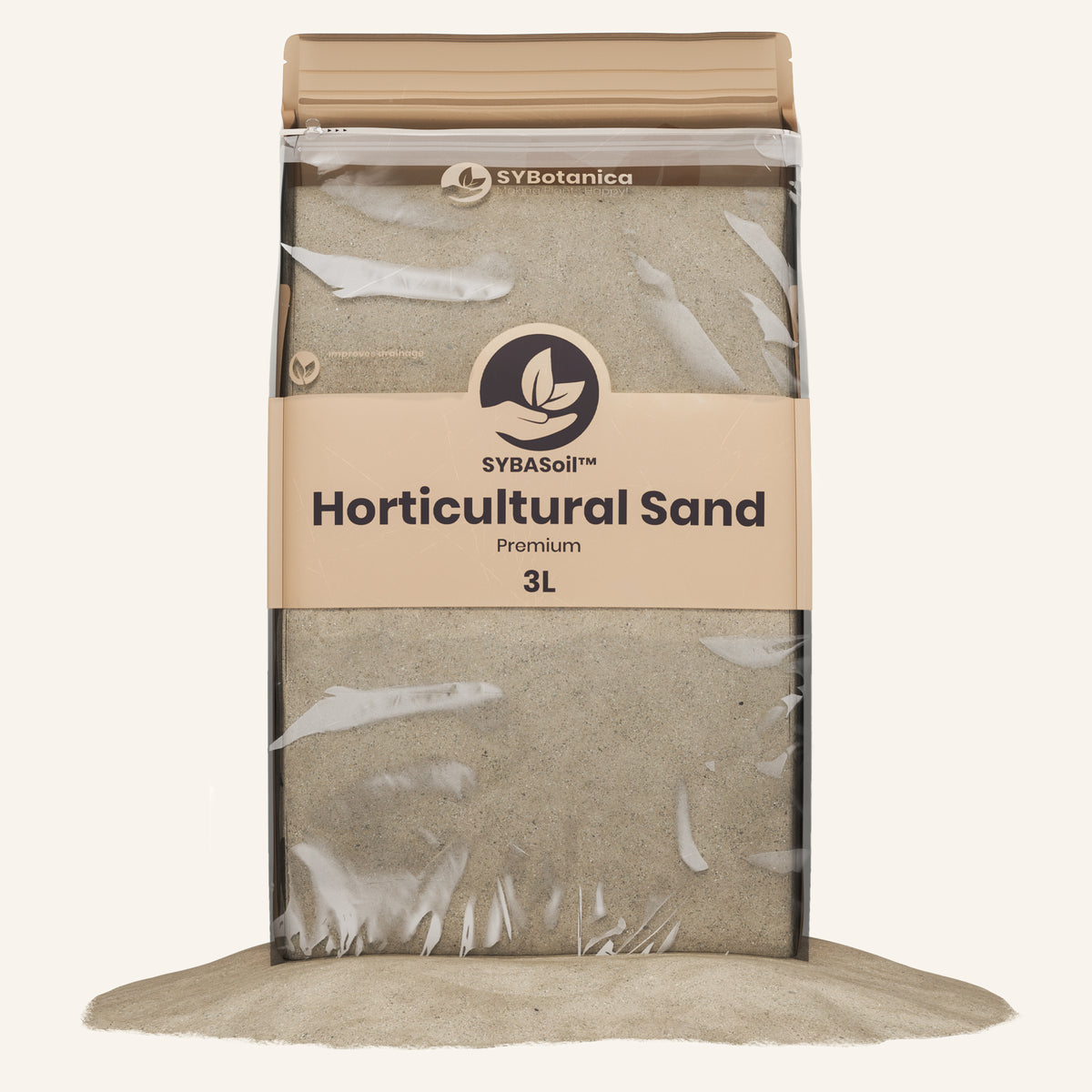 Sealed bag of horticultural sand with label