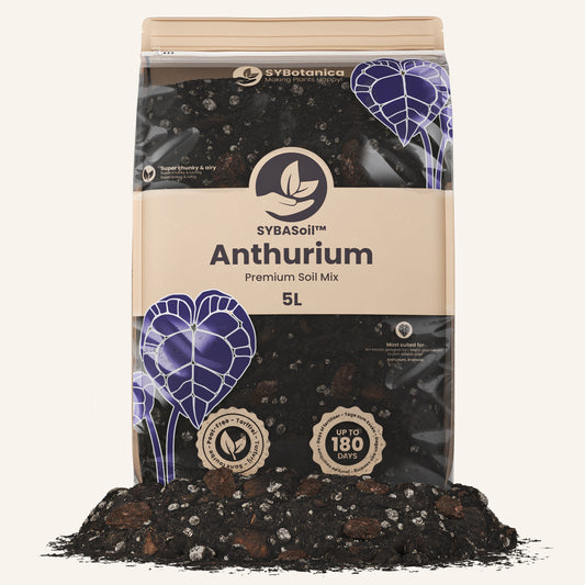 Bag of chunky dark soil mix with anthurium graphic, anthurium soil