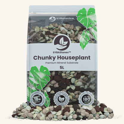 Bag of chunky mineral substrate with spilled stones, mineral mix for plants