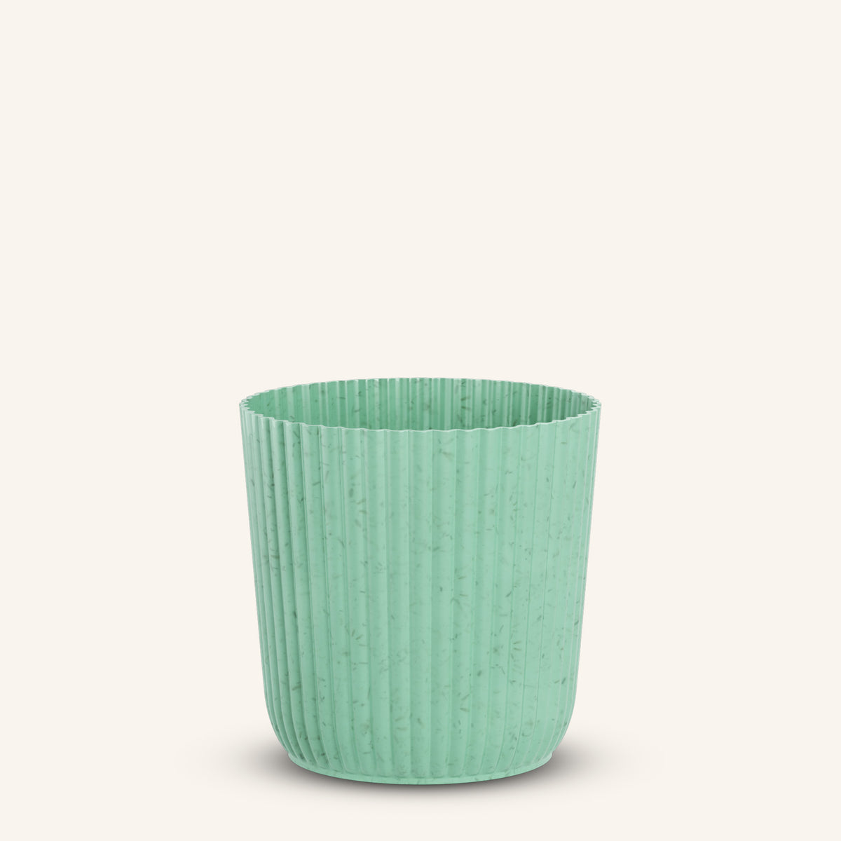 Small ribbed mint-green plant pot, tapered shape