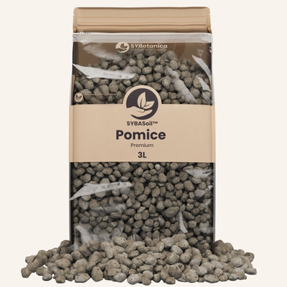 Confezione da 3L in piedi con granuli vulcanici grigio chiaro grossolani, pomice per piante